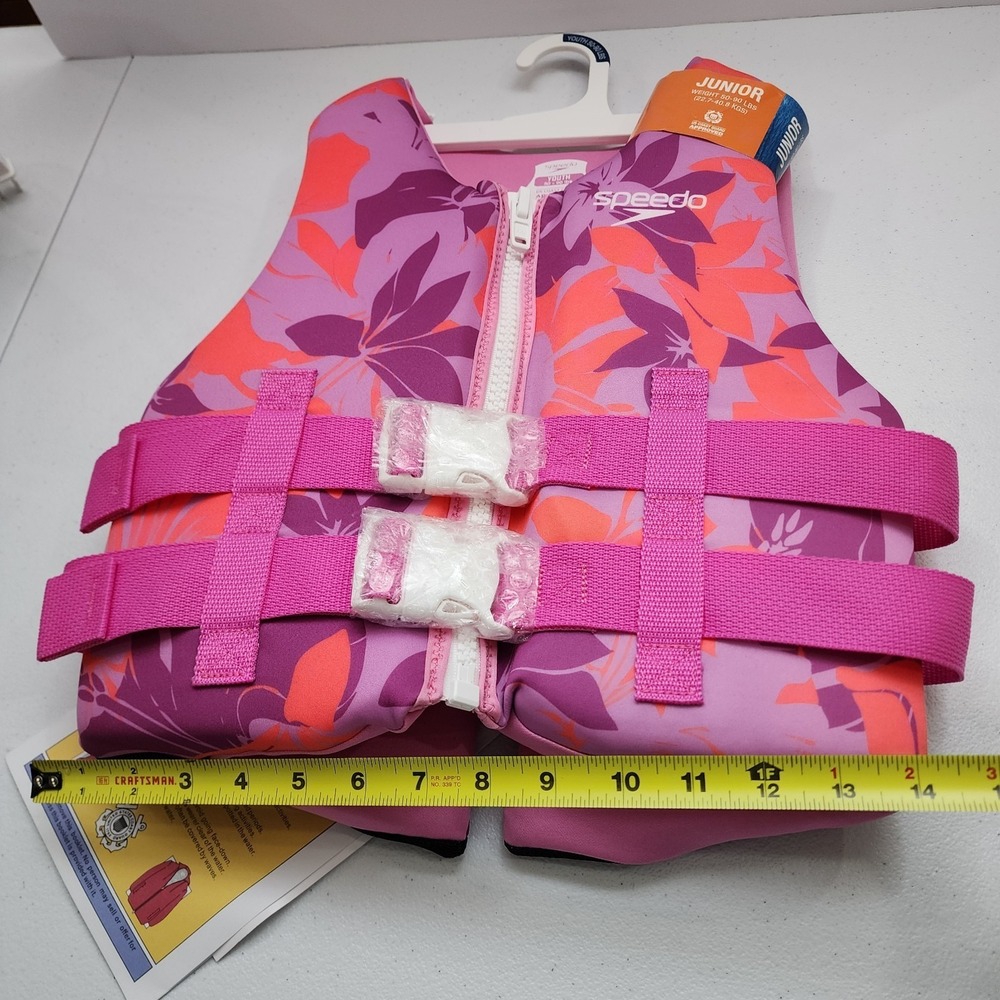 Brand New With Tags Speedo Life Vest Girls Junior 50-90 Ilbs. Adjustable Straps - Picture 8 of 8